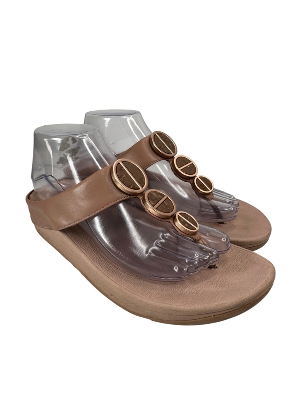 FitFlop Halo Toe Post Sandals Metallic Buckle Comfort Beige Womens Size 8